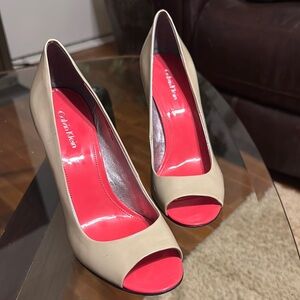 Calvin Klein Women's Tan Peep Toe Heels